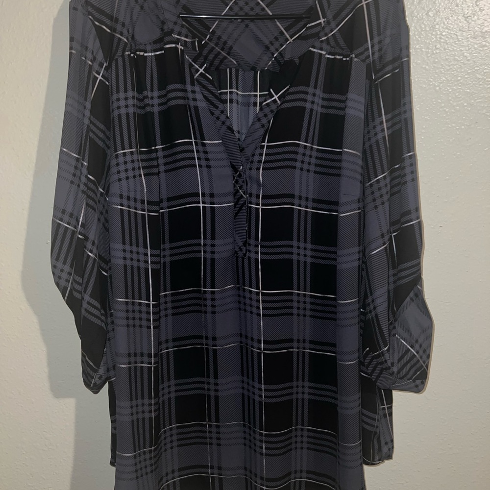 Black and Gray Plaid Blouse